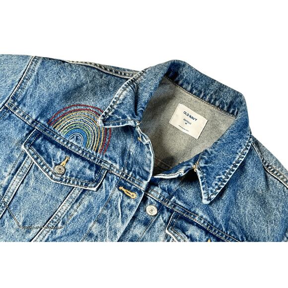 Old Navy Boyfriend Trucker Rainbow Denim Jean Jacket Blue sz MEDIUM - Picture 5 of 10